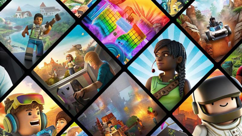 Get Hooked: A colorful Roblox gaming collage showing popular 2025 games with avatars, virtual worlds, and interactive gameplay elements.