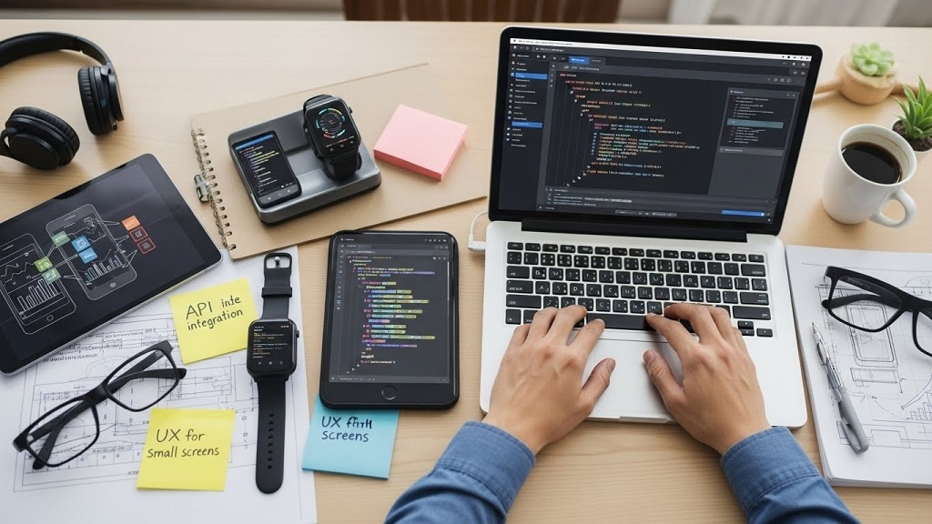 Diagram showing wearable sensors connected to a native mobile application