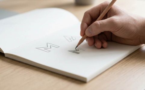 Designer creating sharp vector logo artwork on a computer