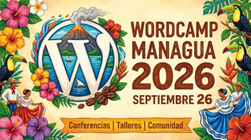 WordCamp Managua 2026 event flyer with September 26 date