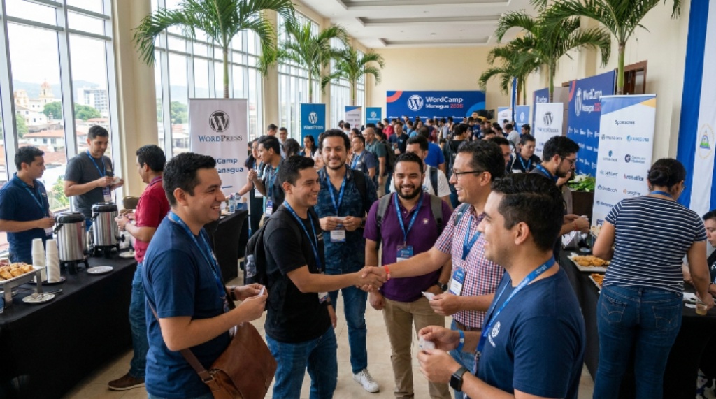 Attendees networking at WordCamp Managua 2026 conference